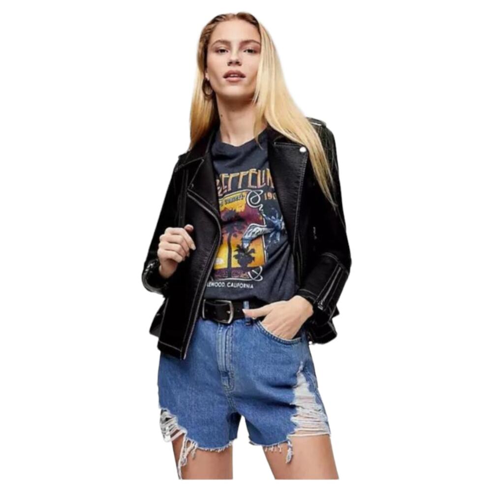 Topshop High Rise Distressed Jeans Shorts Medium Wash Blue Women Sz 26 Cotton